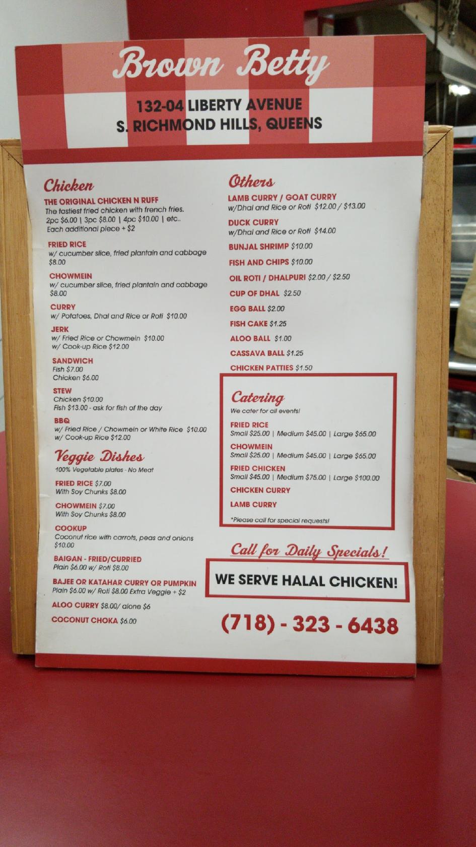 Menu at Brown Betty restaurant, New York City, 13204 Liberty Ave