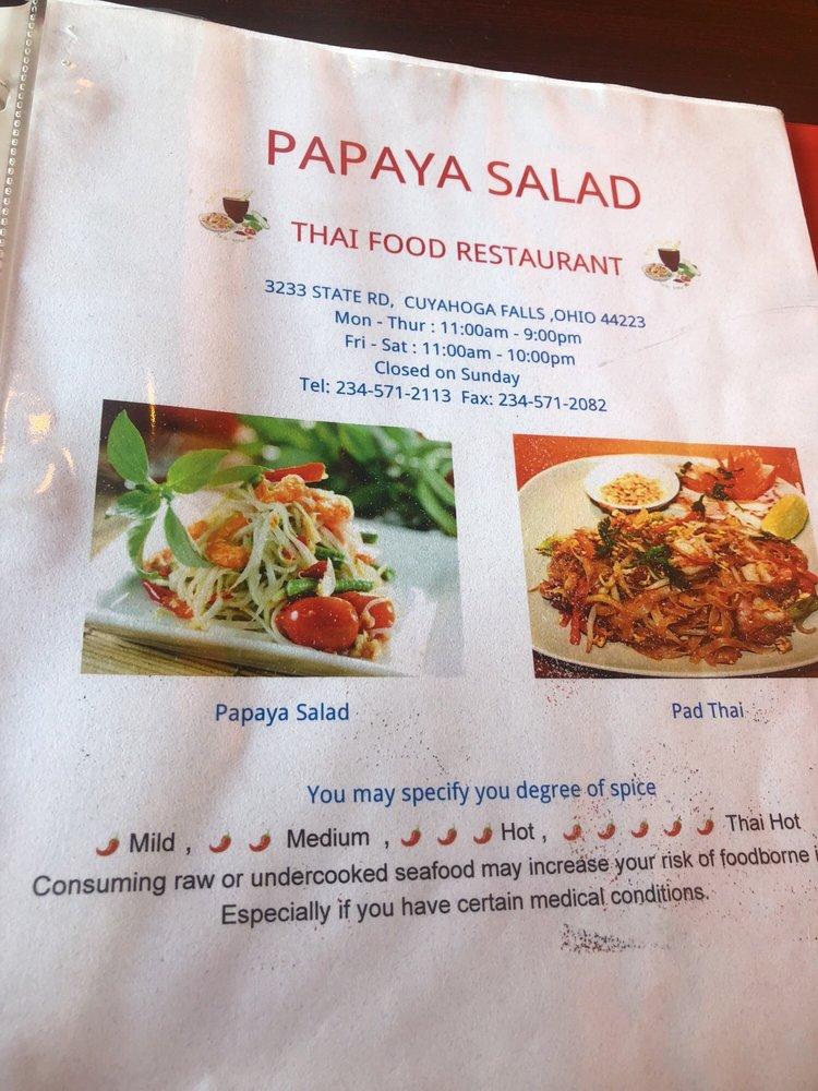 Menu at Papaya Salad Thai Food Restaurant, Cuyahoga Falls