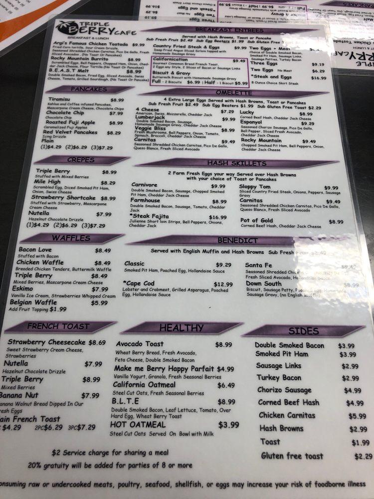 Menu at Triple Berry Café restaurant, Crystal Lake
