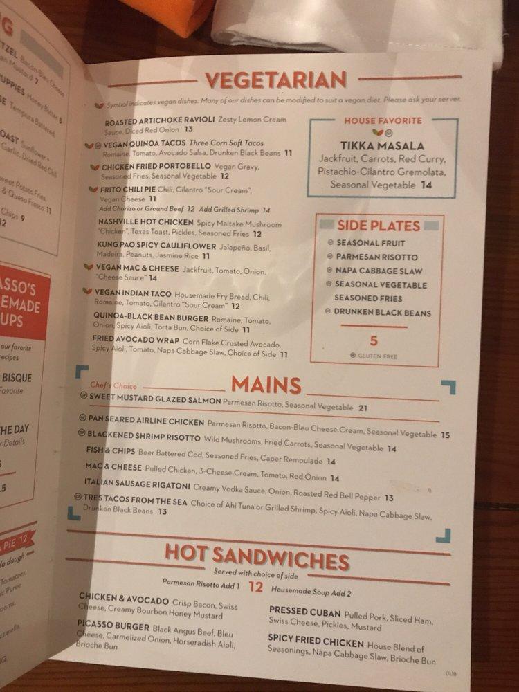 Menu at Picasso Cafe, Oklahoma City