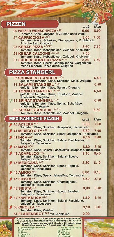 Speisekarte Von Pizzeria Napoli Weiz