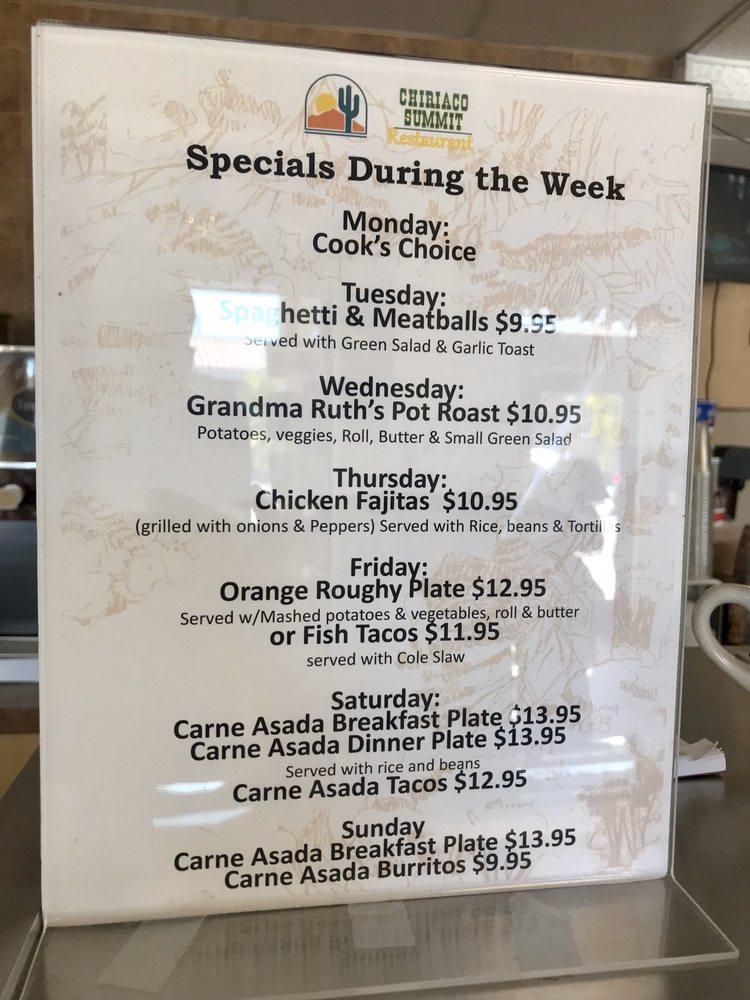 Menu at Chiriaco Summit Restaurant, Chiriaco Summit