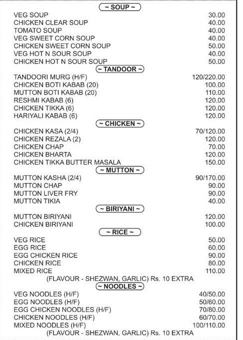FOOD JUNCTION-RELOADED menu