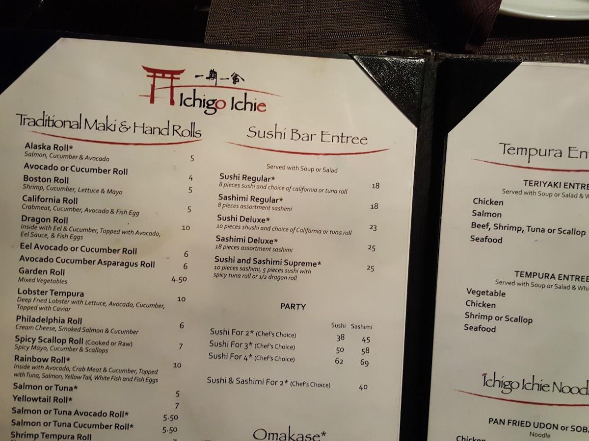 Menu at Ichigo Ichie restaurant, East Providence