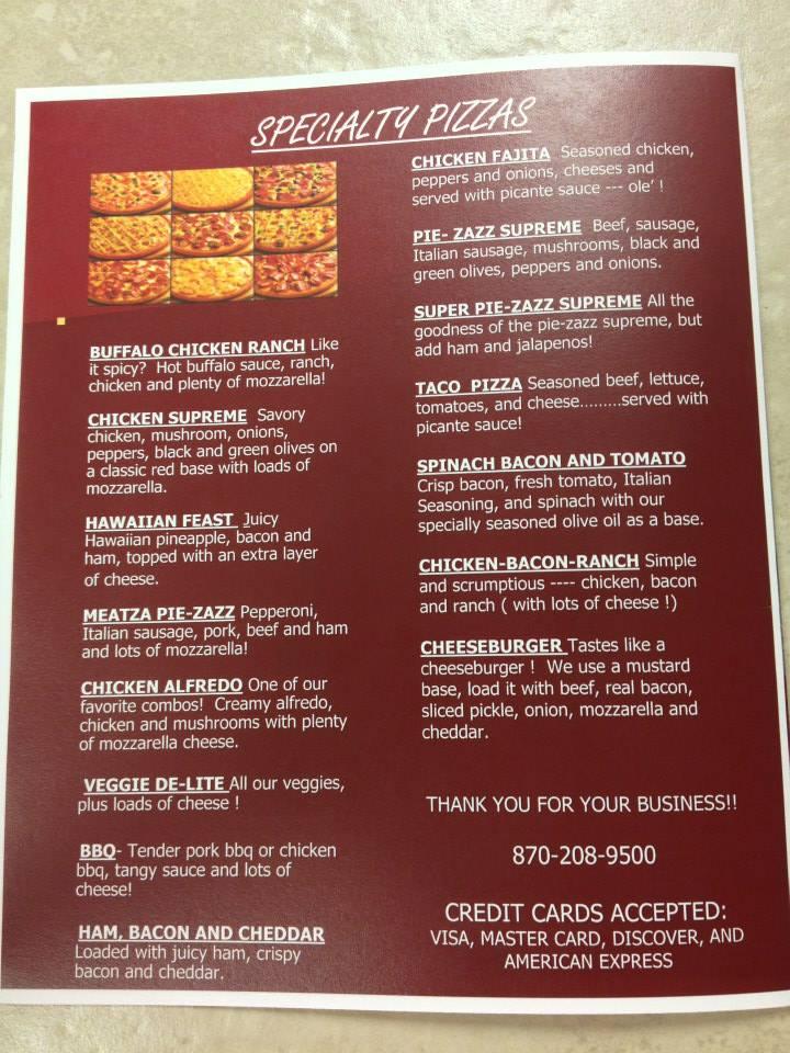 Menu at Pizza PieZazz pizzeria, Wynne, 511 Falls Blvd