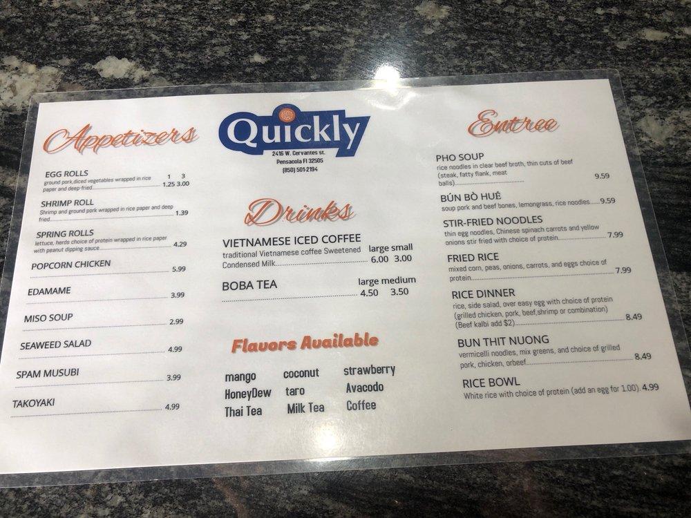 Menu at Quickly restaurant, Pensacola