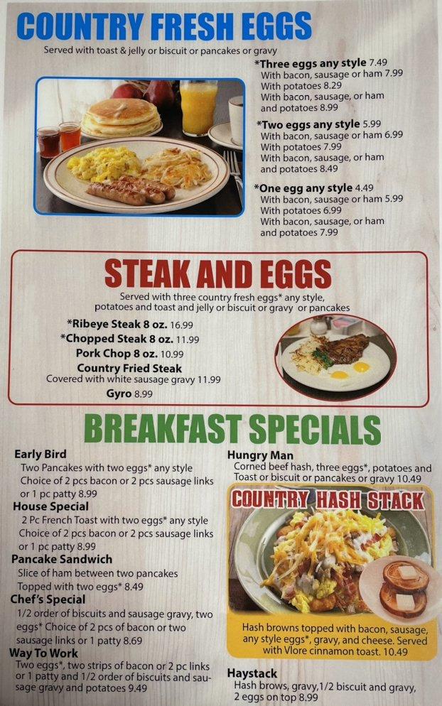 Menu at Vienna Diner restaurant, Vienna