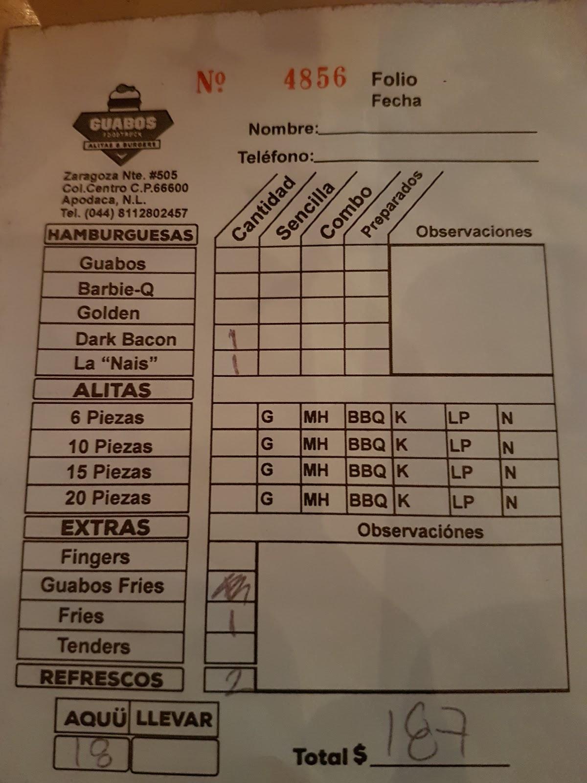 Carta Del Restaurante Guabos Foodtruck, Apodaca, Estardo Guajardo 408