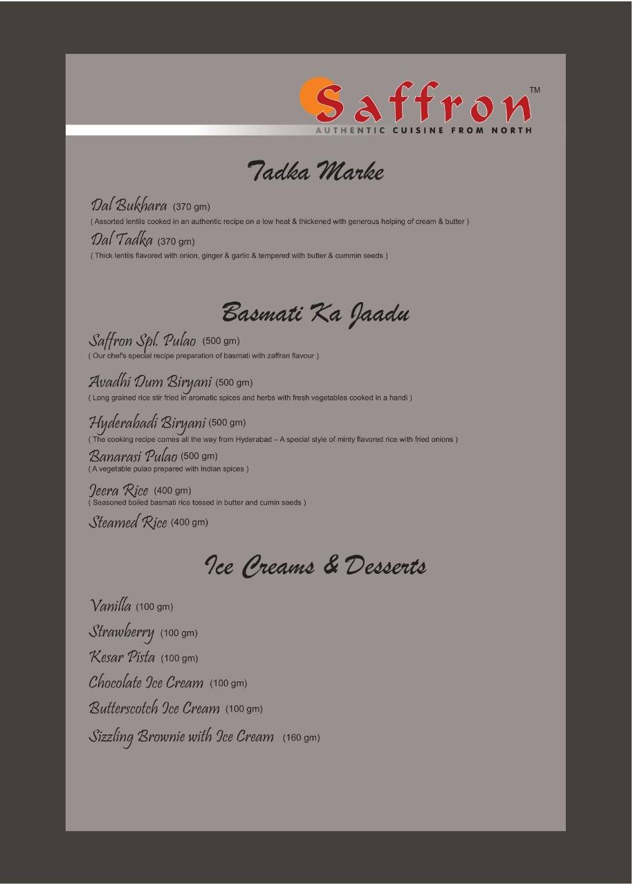 Menu at Saffron Restaurant, Ahmedabad, GF12