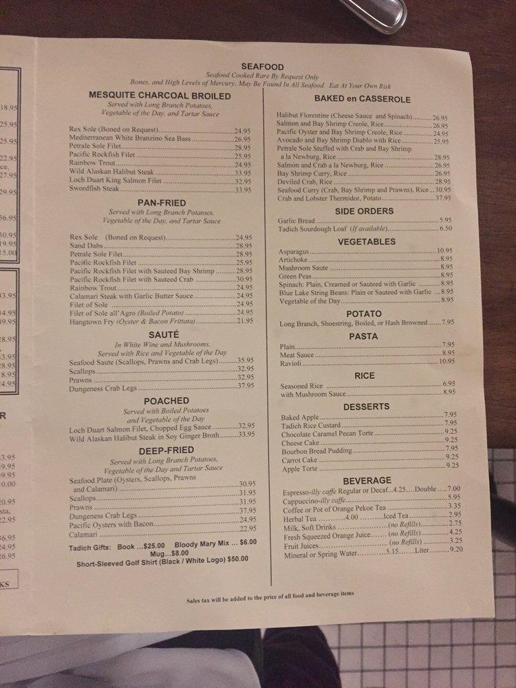 Menu at Tadich Grill pub & bar, San Francisco, 240 California St