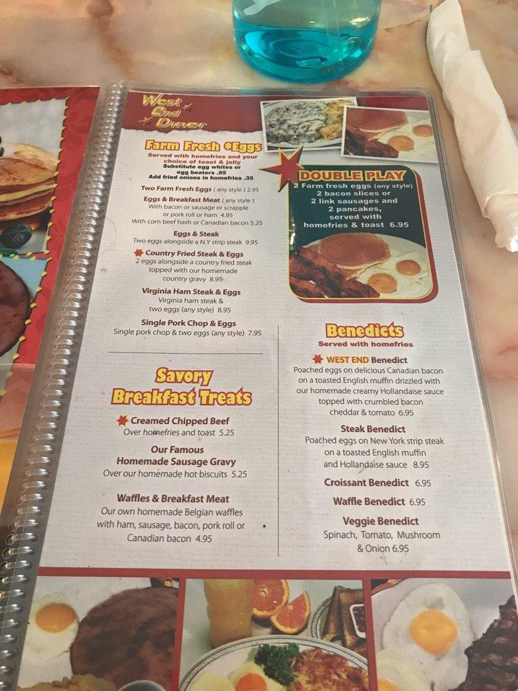 Menu at West End Diner restaurant, Brodheadsville, US209