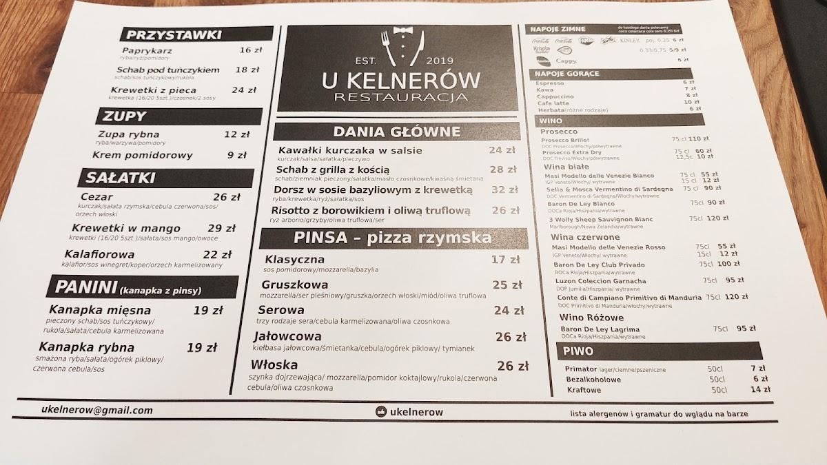 Menu at u Kelnerów restaurant, Szczecin