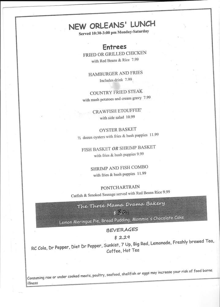 Menu at The Real New Orleans Style Restaurant, Marble Falls, RM 1431