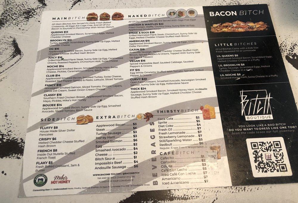 Menu at Bacon Bitch restaurant, Miami