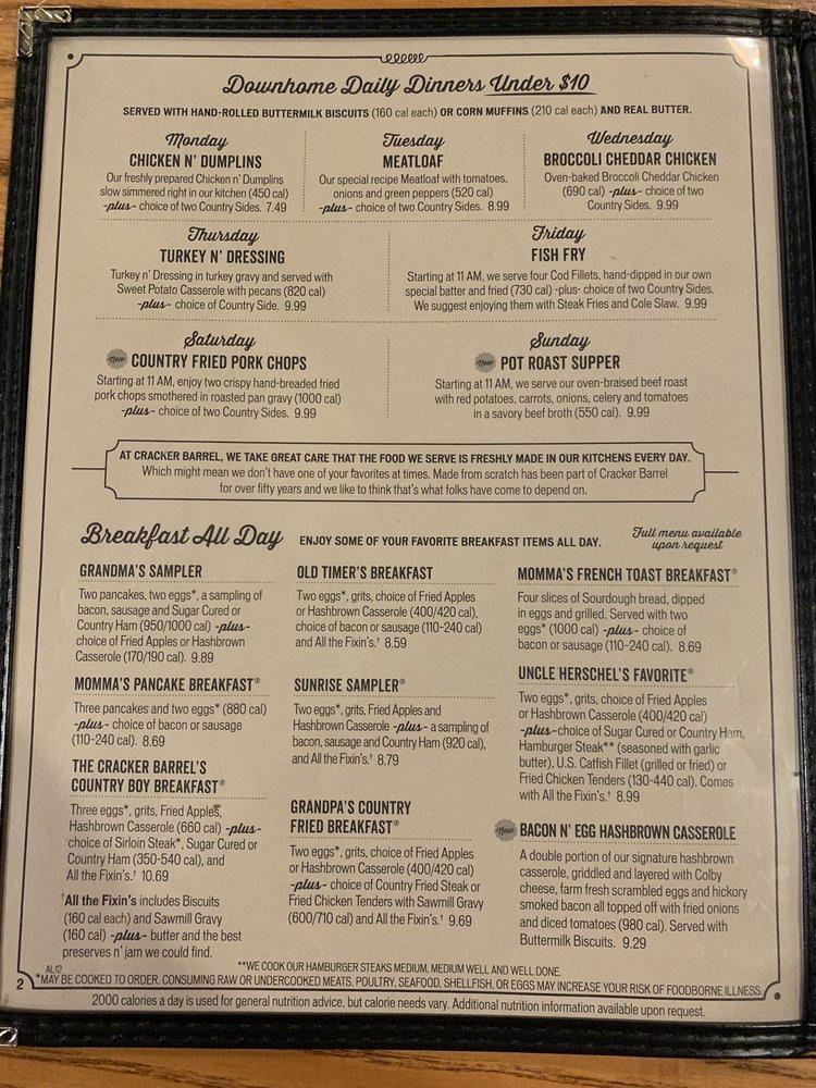 Menu at Cracker Barrel Old Country Store Athens Kelli Dr