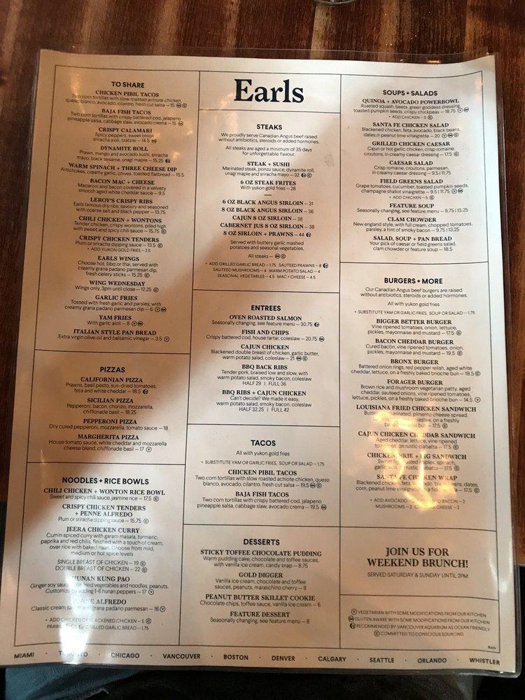 Menu at Earls Kitchen + Bar, Banff