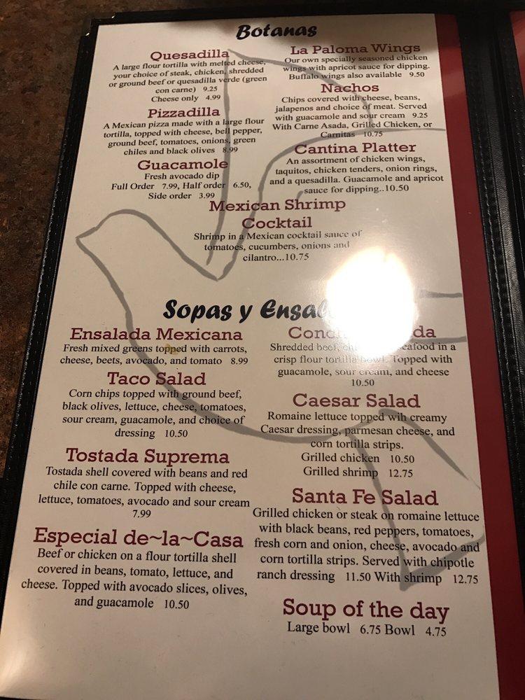 Menu at La Paloma Mexican Restaurant, La Verne