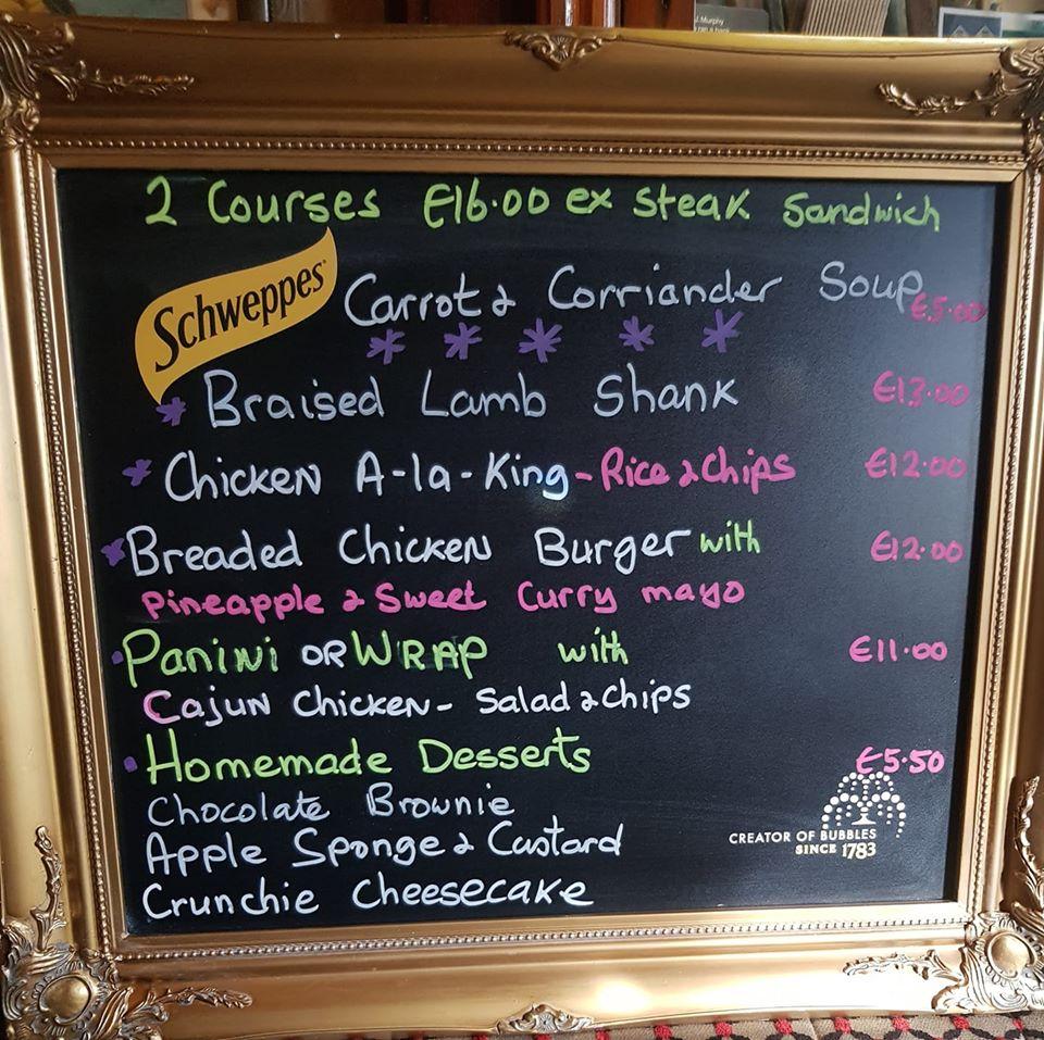 Menu at Noel Ryan's pub & bar, Thurles, 12 Parnell St