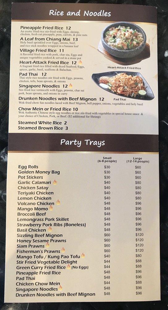 Menu at Pineapple Village restaurant, Gilroy