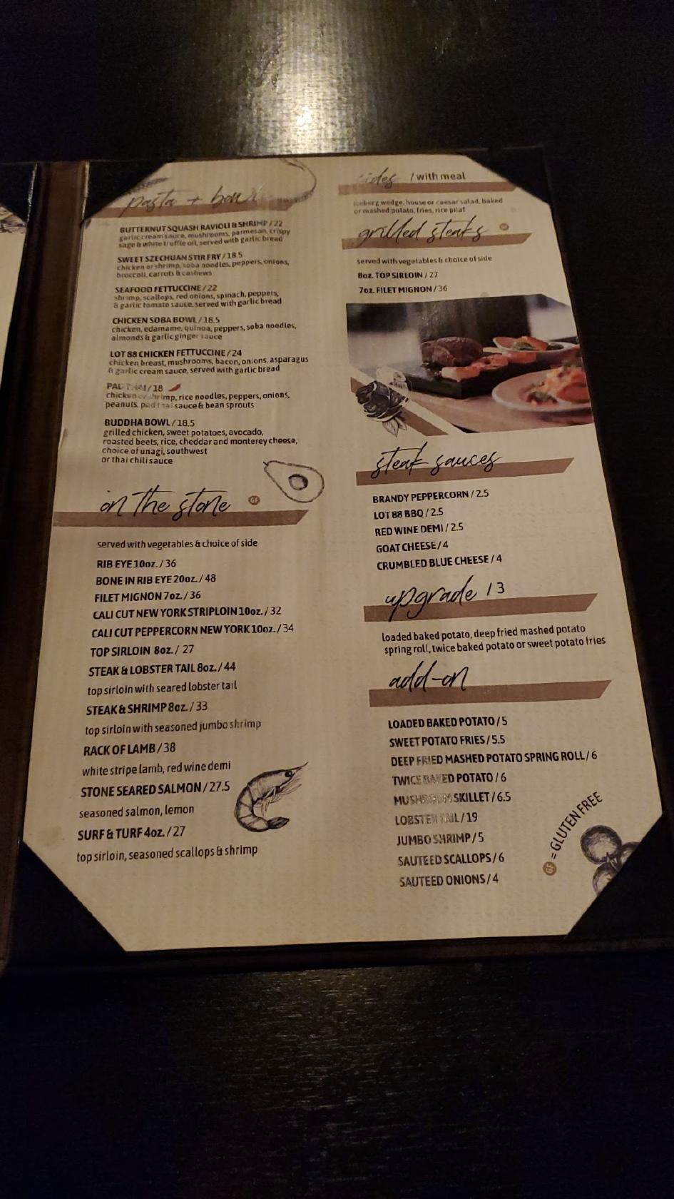 Menu at Lot 88 Steakhouse & Bar, Sudbury