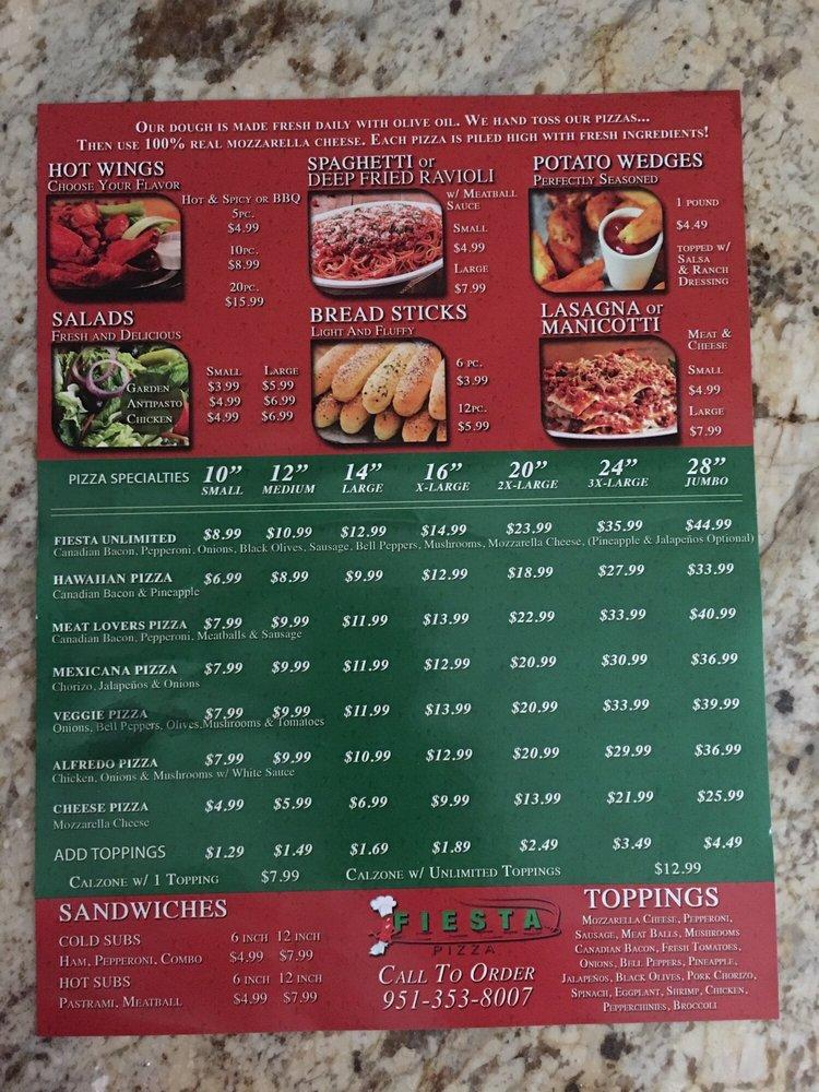 Menu at Fiesta Pizza pizzeria, Riverside