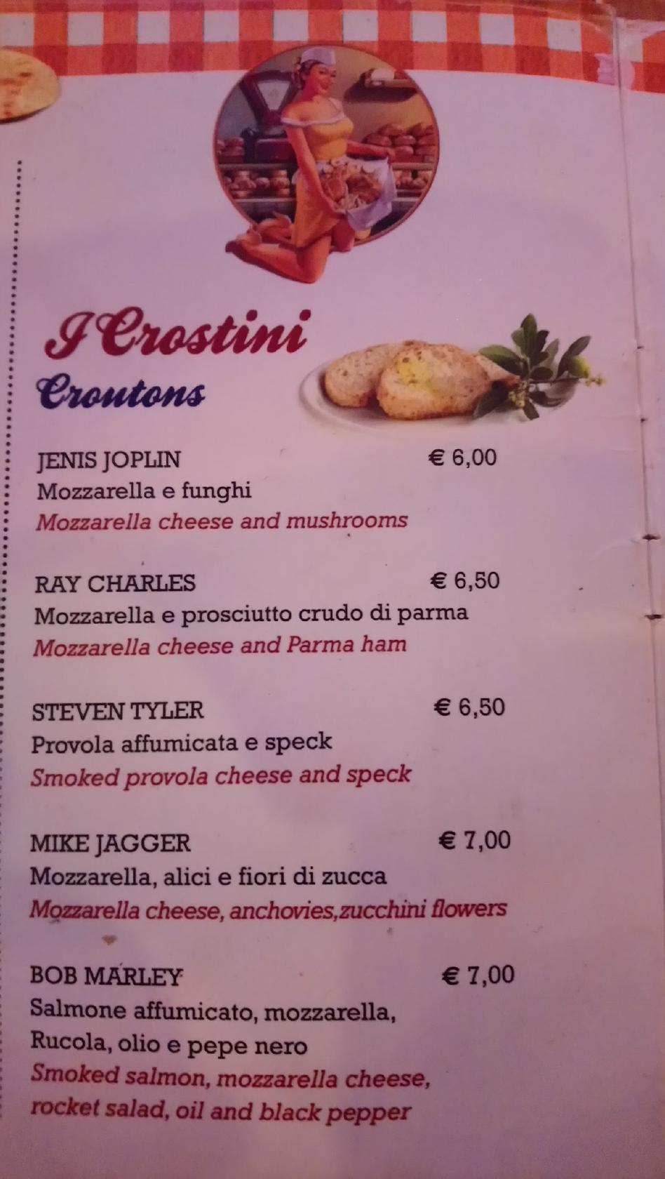 Carta de La Base Ristorante, Roma