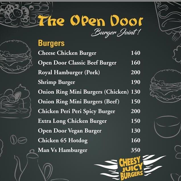 Menu at The Open Door, Kottayam