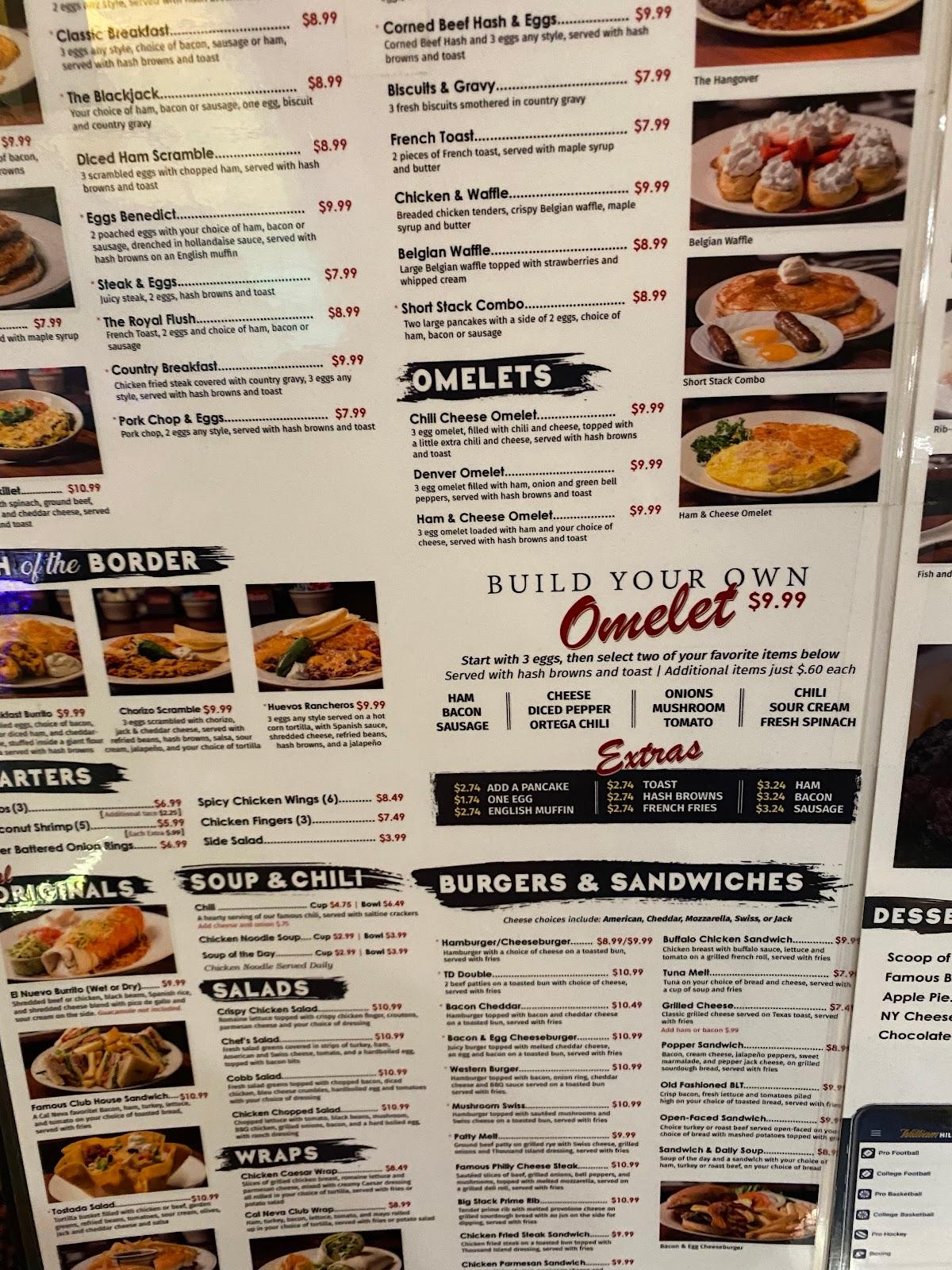 Menu at Top Deck restaurant, Reno