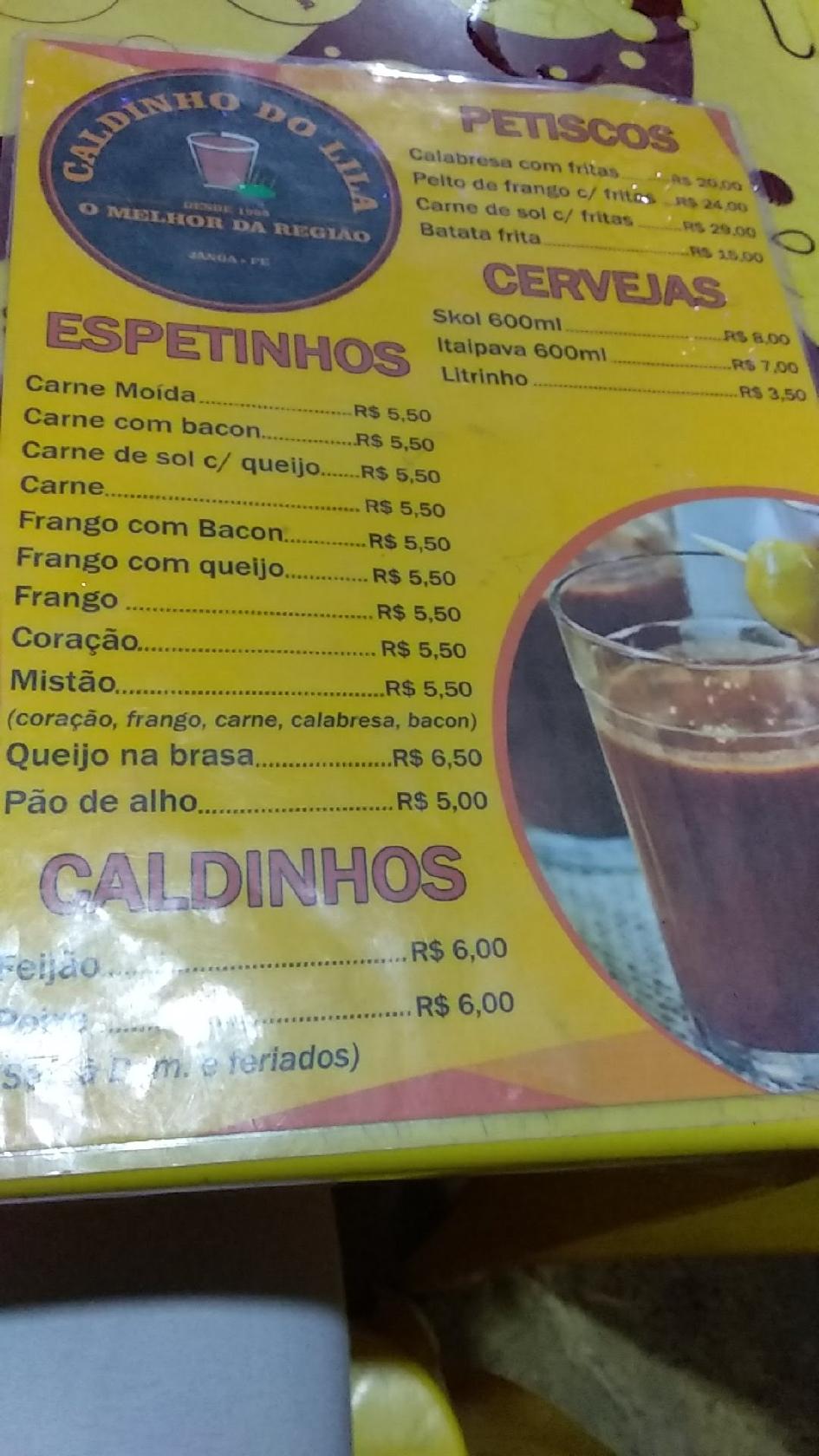 Caldinho Do lila cardápio