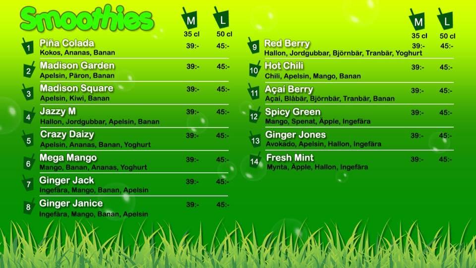 Menu at Orange Juice Bar, Solna