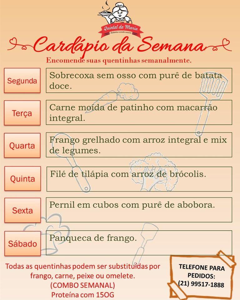 Quintal da Maria cardápio
