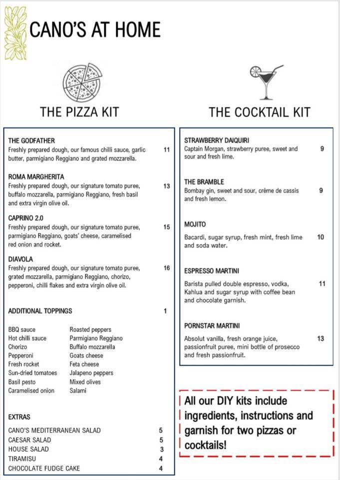 Menu at Cano's Italian Restaurant & Pizzeria, Dungannon