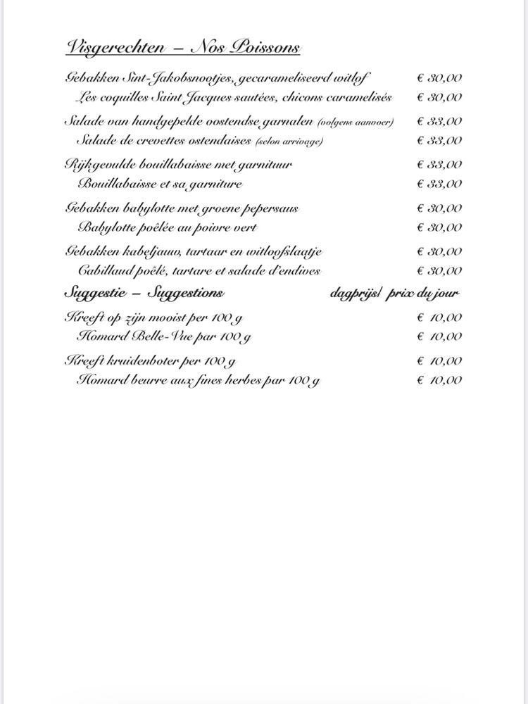 Menu au Restaurant Cromwell, Ostende