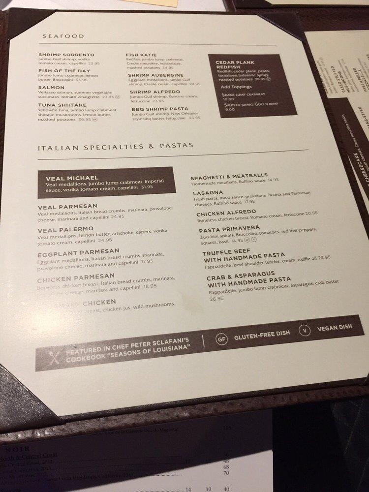 Menu at Ruffino's On The River steakhouse, Lafayette