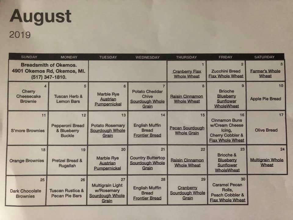 Menu at Breadsmith, Meridian charter Township