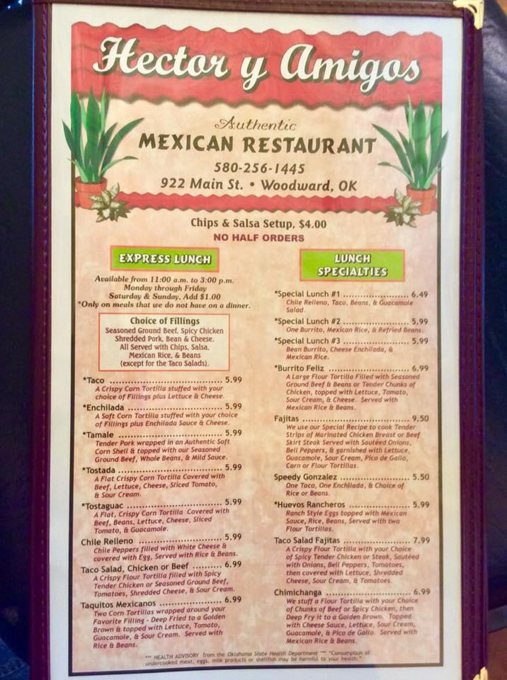 Menu at Hector y Amigos Mexican Restaurant, Woodward
