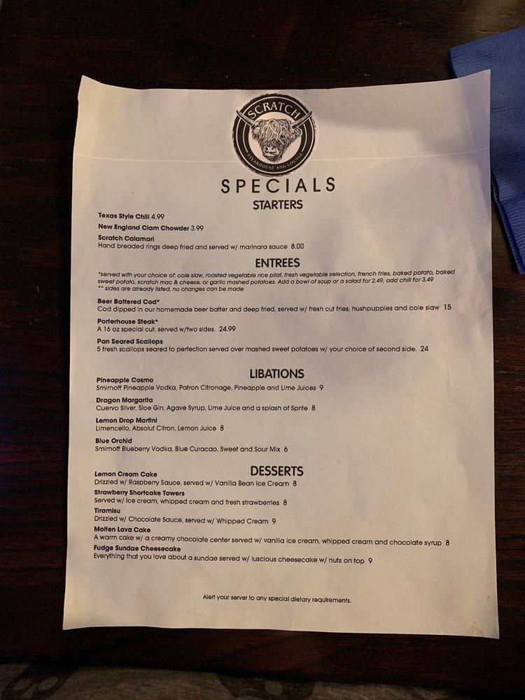 Menu at Scratch Steakhouse and Lounge, Louisville