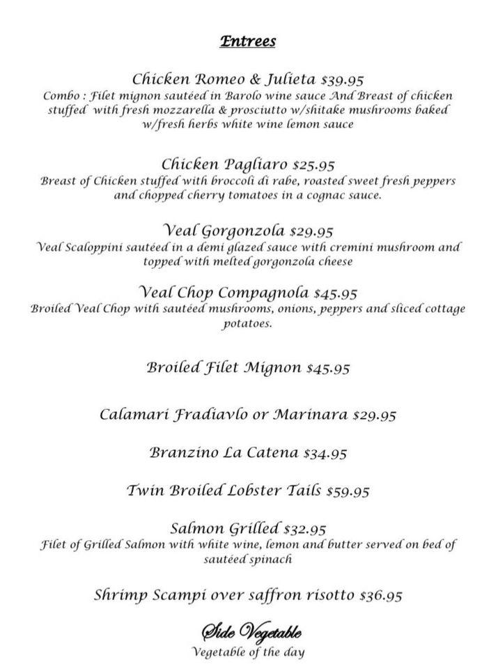 Menu at La Catena restaurant, Ardsley