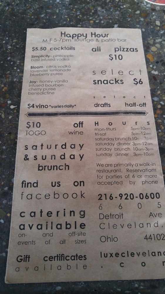 Menu at Luxe Kitchen & Lounge pizzeria, Cleveland