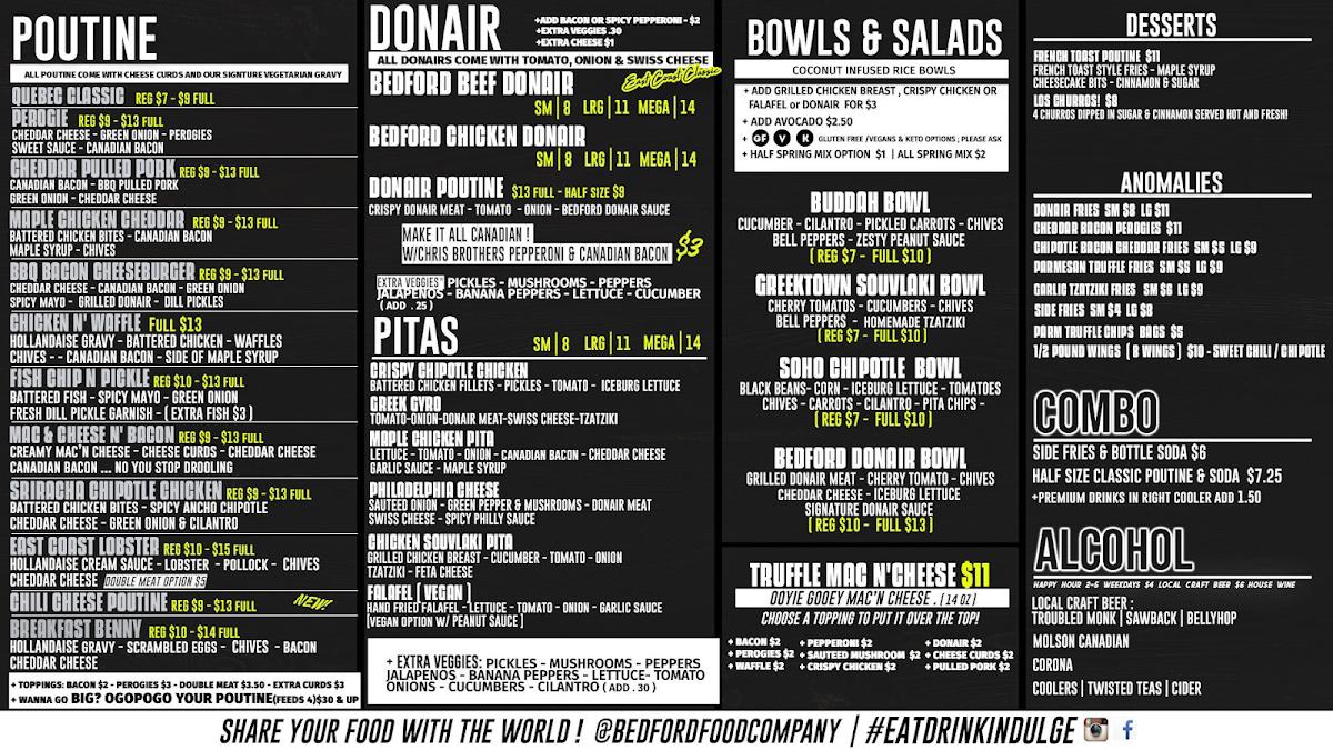 Menu at Bedford Food Company Donairs & Poutinery restaurant, Red Deer