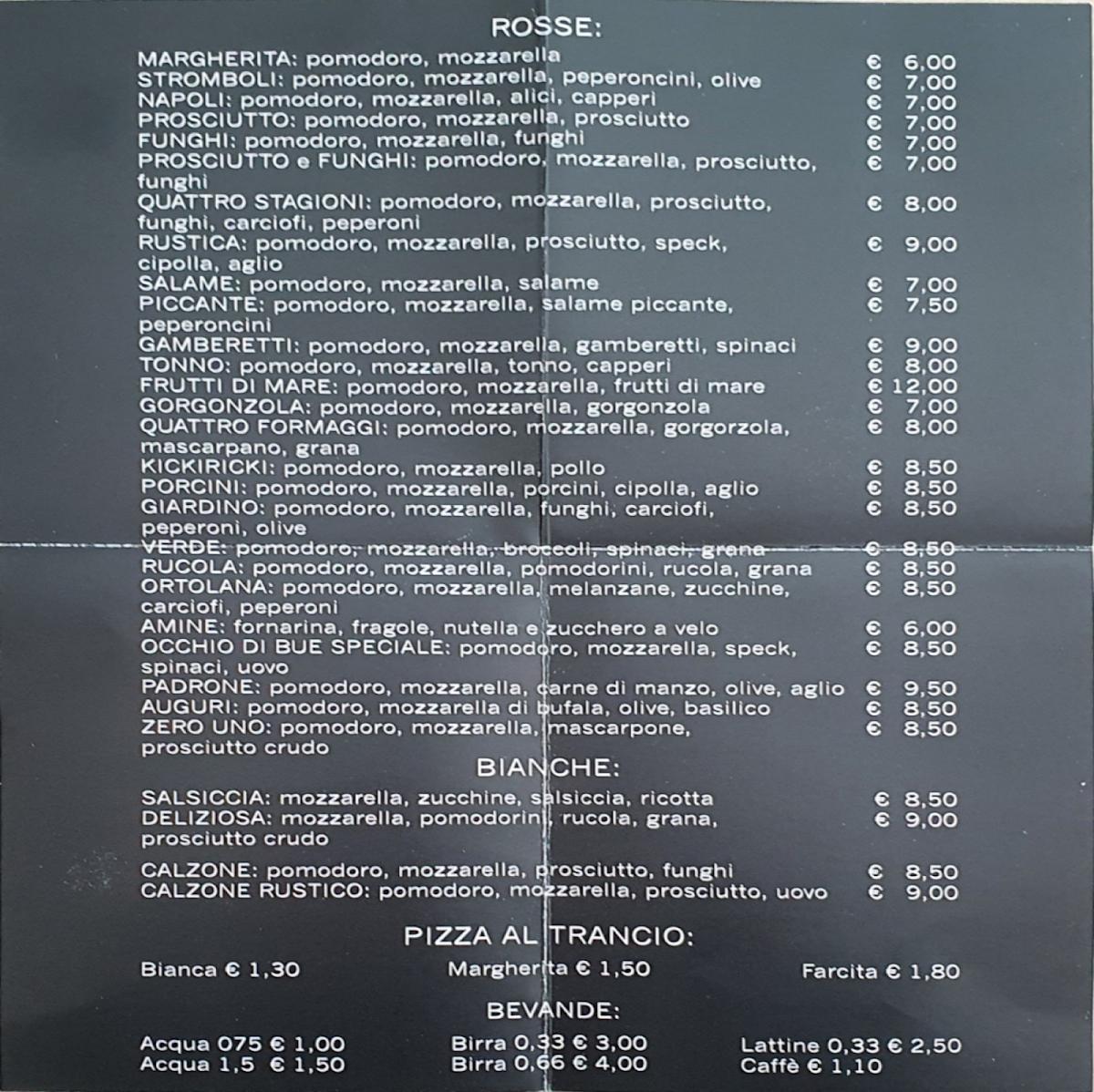 Menu at Pizzeria 01, Fano