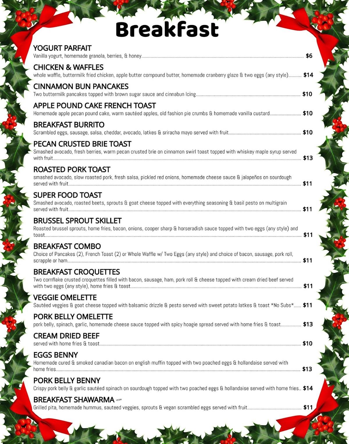 Menu at Sammy’s Bullfrog Cafe, Harleysville