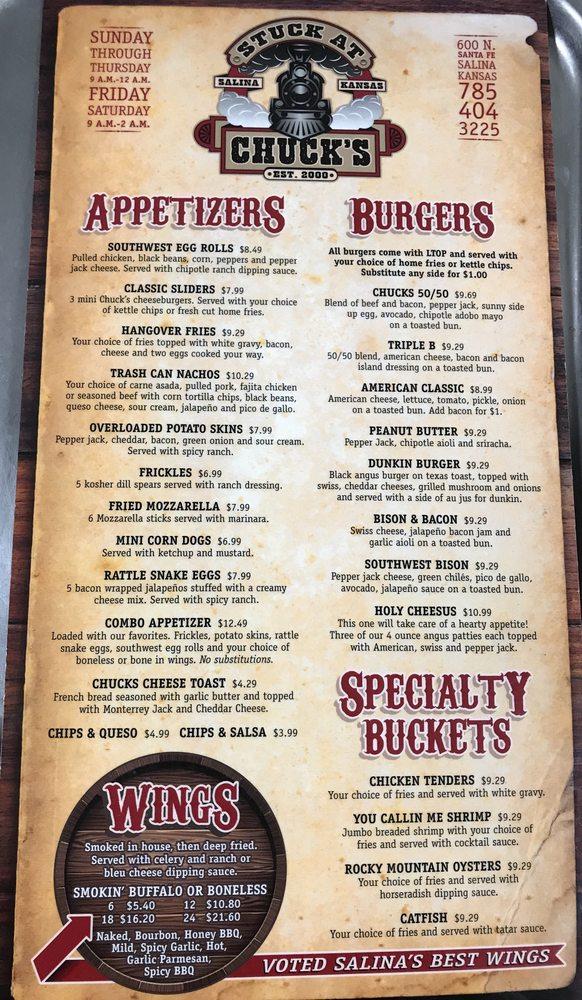 Menu at Chuck's Bar, Salina