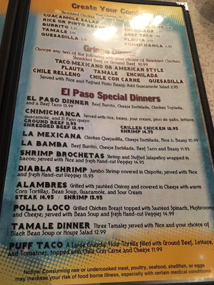 Menu at El Paso restaurant, Crowley