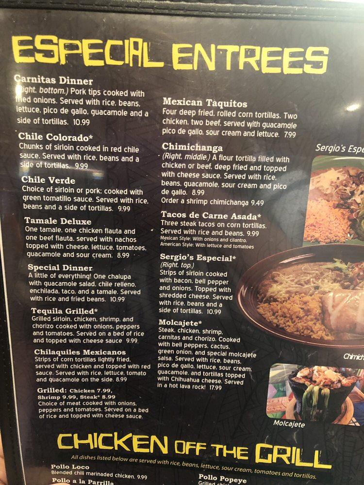 Menu at El Tequila restaurant, Shawano