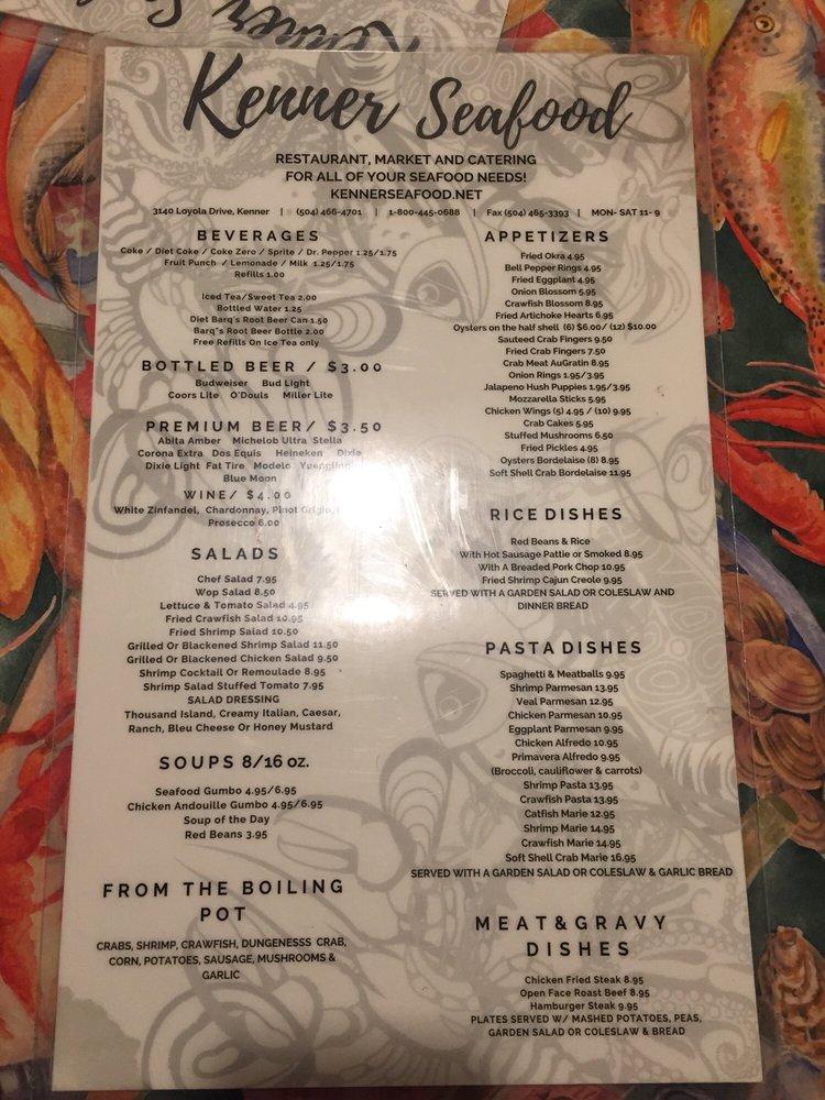 Menu at Kenner Seafood, Market, Restaurant & Catering, Kenner