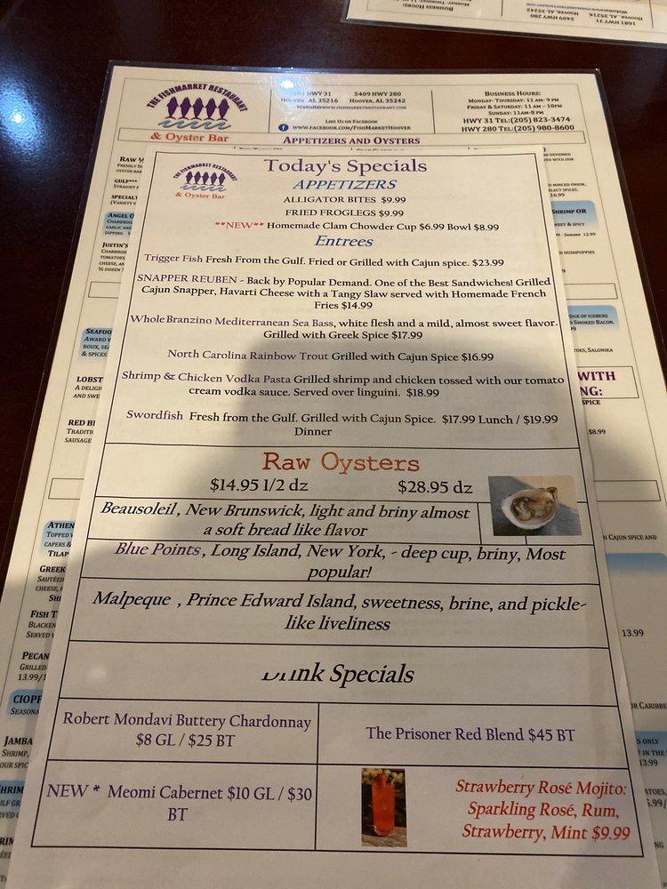 Menu at The Fish Market Restaurant, Birmingham, US31