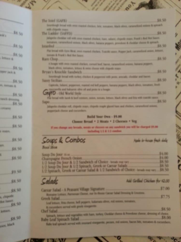 Menu at Peasant Village Restaurant, San Angelo