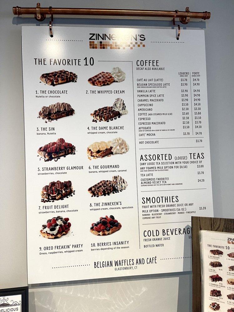 Menu at Zinneken's Belgian Waffles and Café (Glastonbury) restaurant