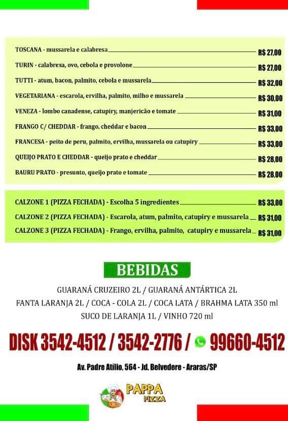 Menu em Pappa Pizza restaurante, Araras